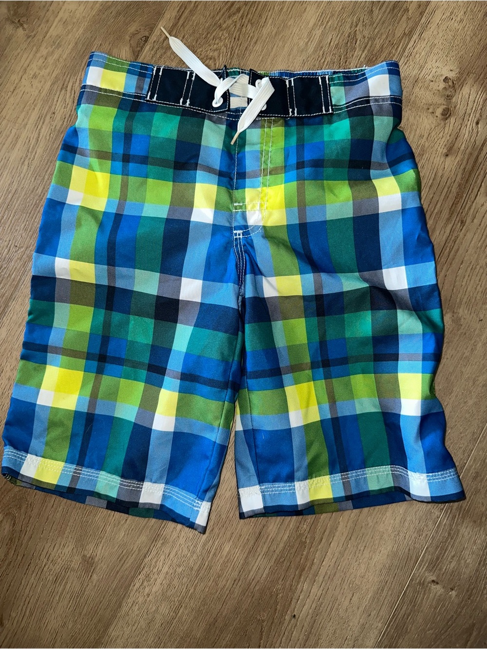 Gymboree Blue, Green & Yellow Plaid Swim Trunks